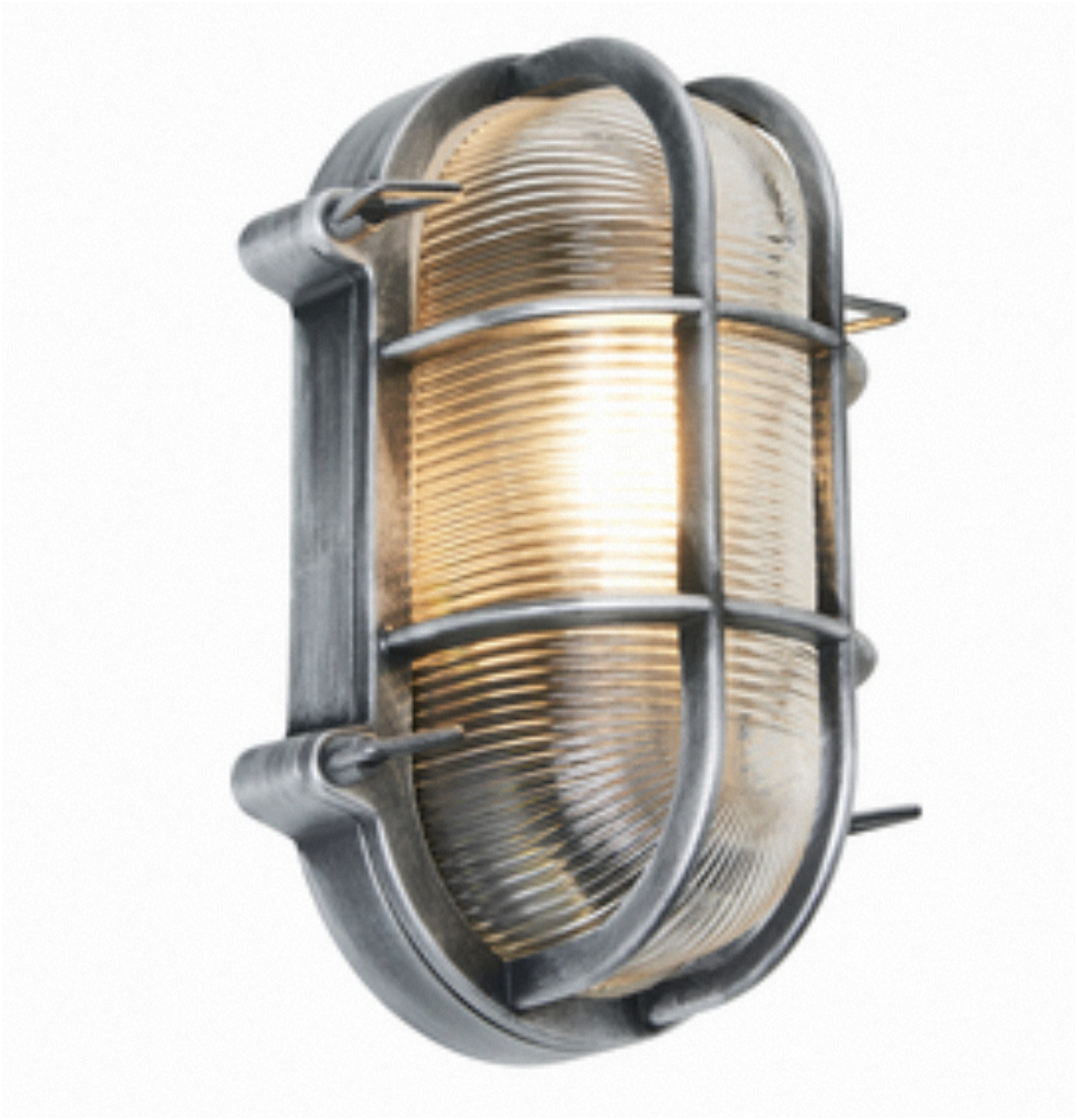 Davey Outdoor Caged Oval Bulkhead Wall Light- Silver/ Gold Finishes