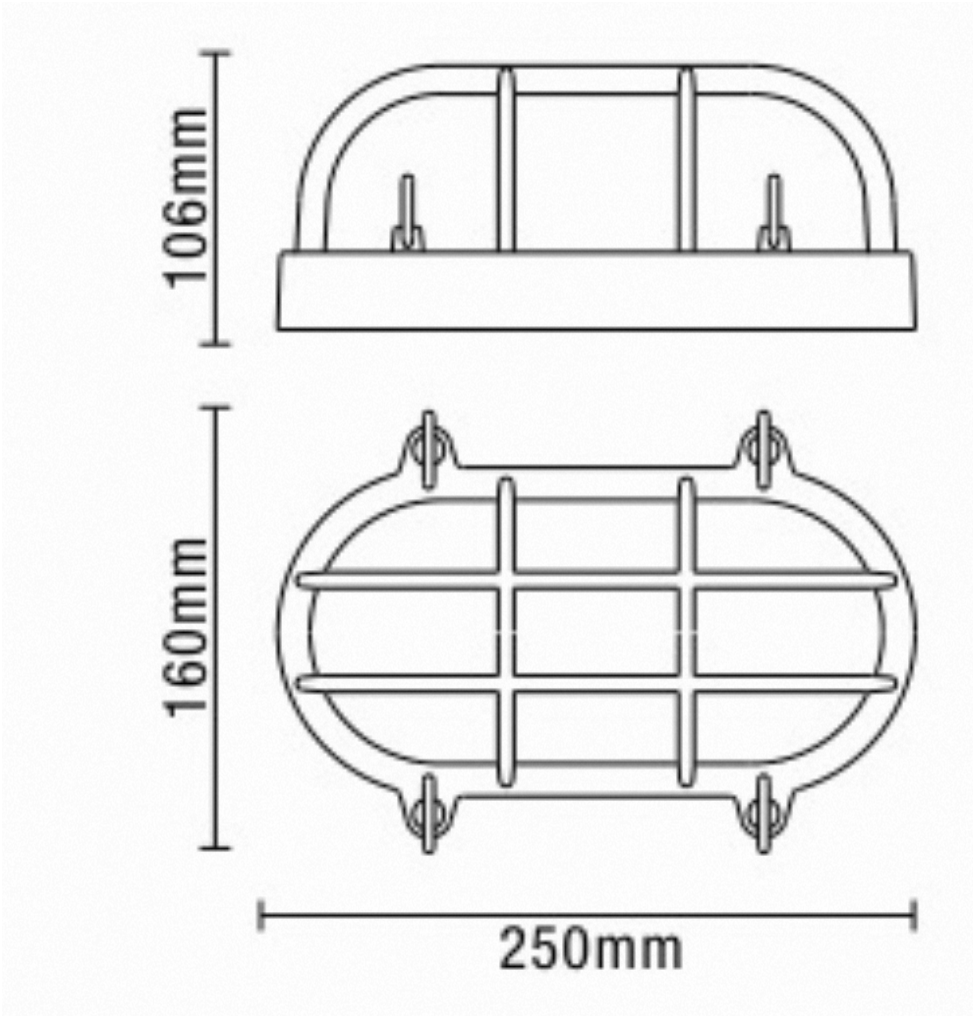 Davey Outdoor Caged Oval Bulkhead Wall Light- Silver/ Gold Finishes