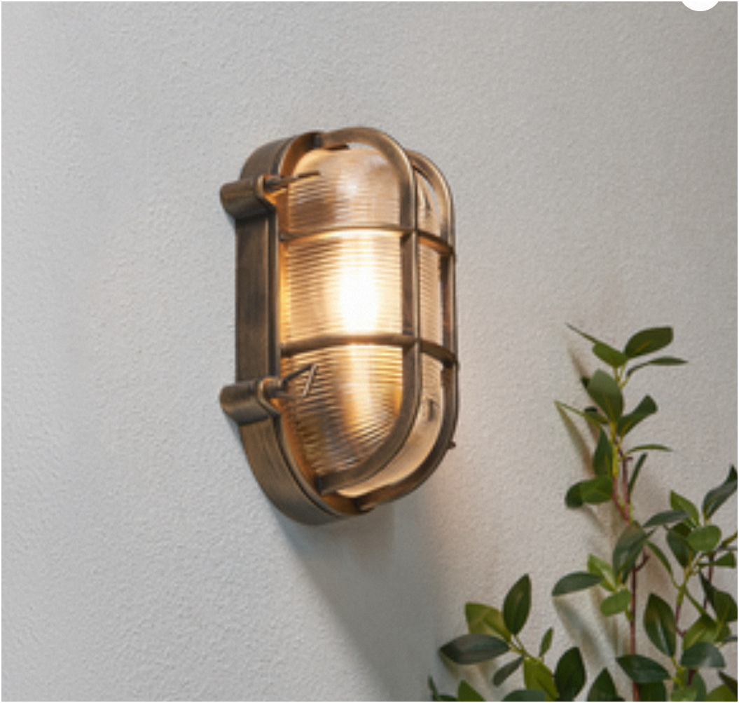 Davey Outdoor Caged Oval Bulkhead Wall Light- Silver/ Gold Finishes