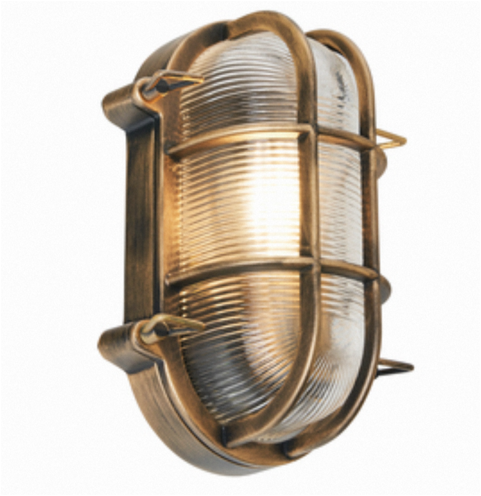 Davey Outdoor Caged Oval Bulkhead Wall Light- Silver/ Gold Finishes