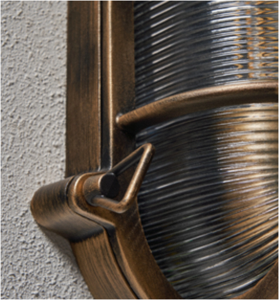 Davey Outdoor Caged Oval Bulkhead Wall Light- Silver/ Gold Finishes