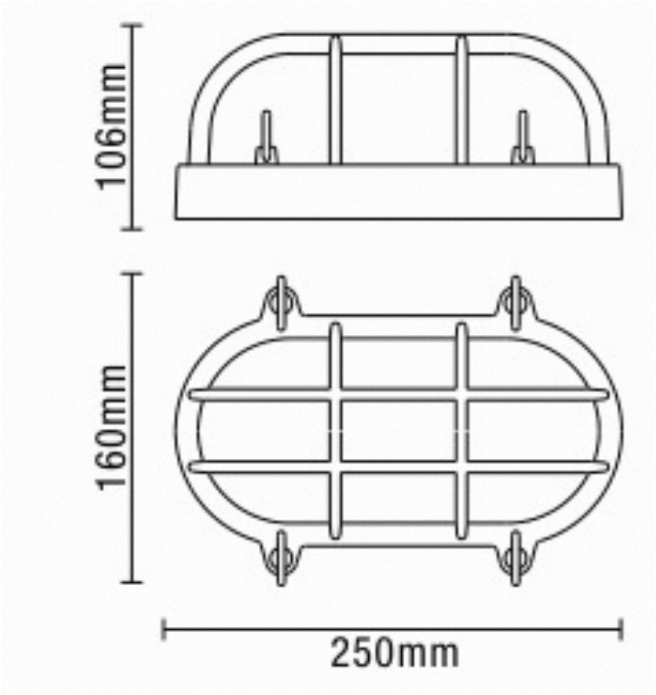 Davey Outdoor Caged Oval Bulkhead Wall Light- Silver/ Gold Finishes