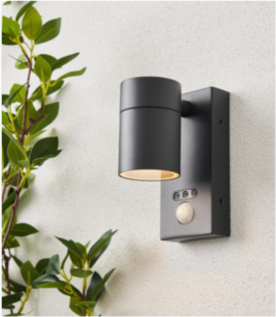 Leto Up or Down Wall Light with PIR Sensor- Black/ Anthracite Finish