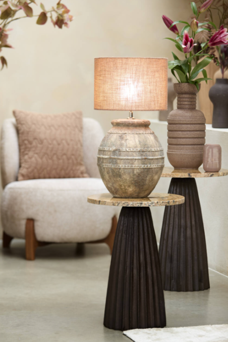 OBIDOS Side Table in Orange-Grey Marble and Dark Brown