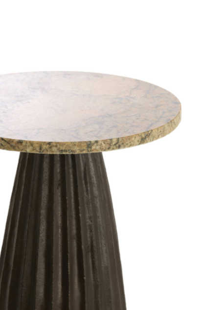 OBIDOS Side Table in Orange-Grey Marble and Dark Brown