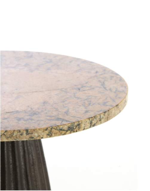 OBIDOS Side Table in Orange-Grey Marble and Dark Brown