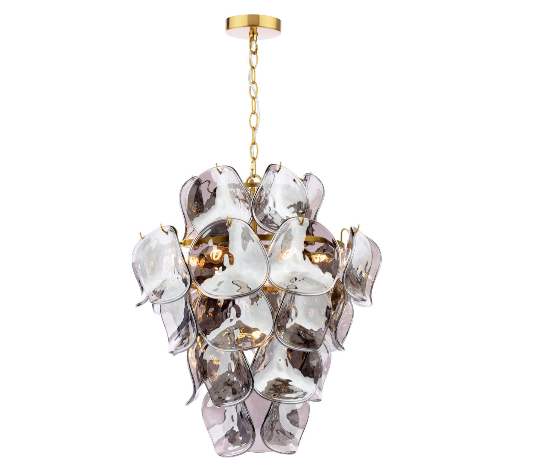 Genoa 8 Light Pendant-  Natural Brass and Smoked Glass