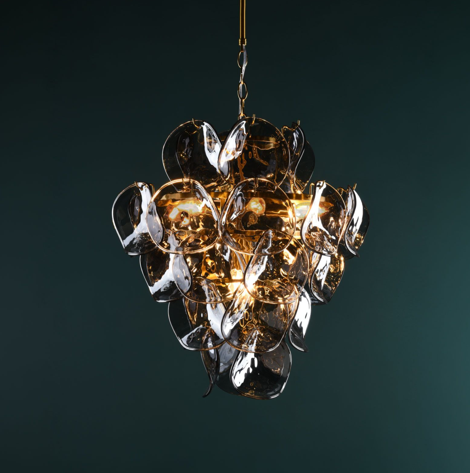 Genoa 8 Light Pendant-  Natural Brass and Smoked Glass
