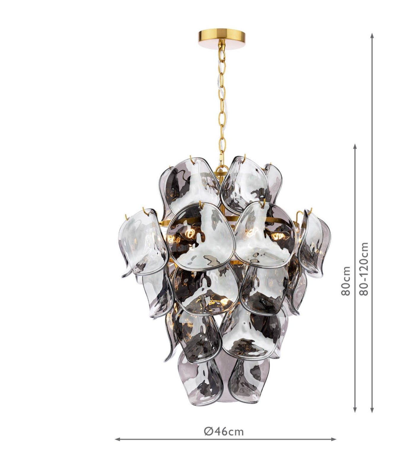 Genoa 8 Light Pendant-  Natural Brass and Smoked Glass