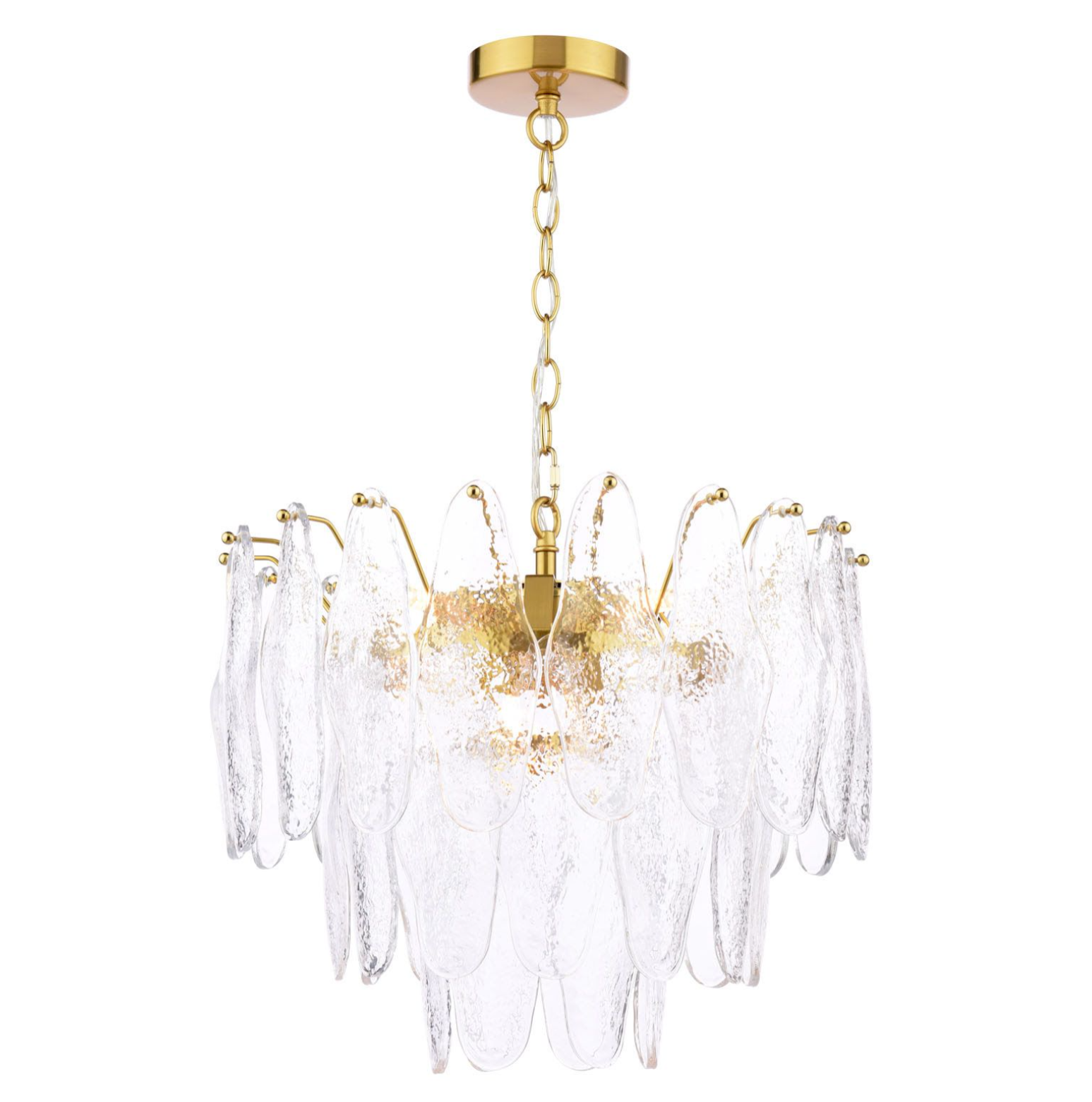 Kimmia 6 Light Pendant- Natural Brass and Textured Glass
