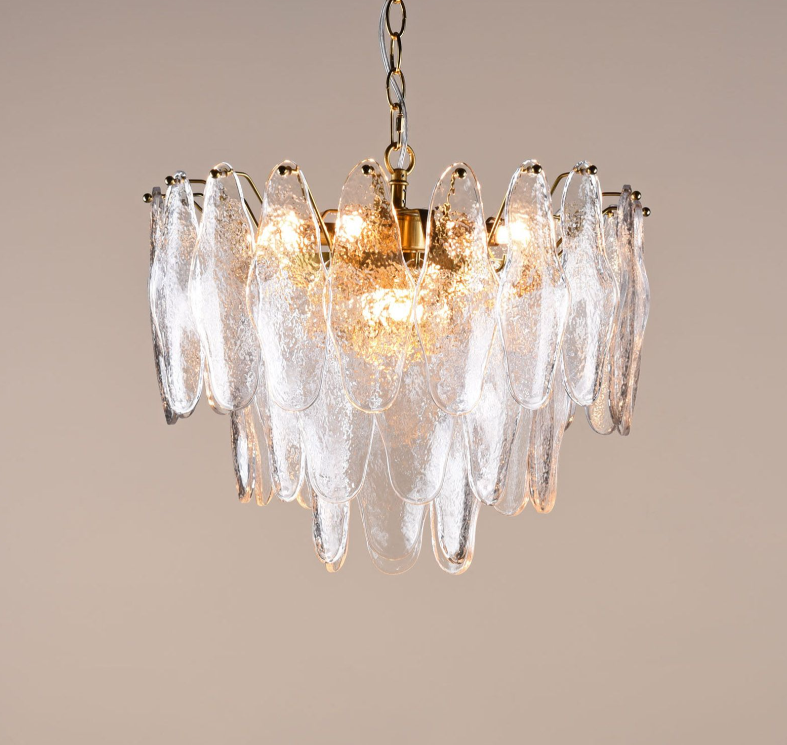 Kimmia 6 Light Pendant- Natural Brass and Textured Glass
