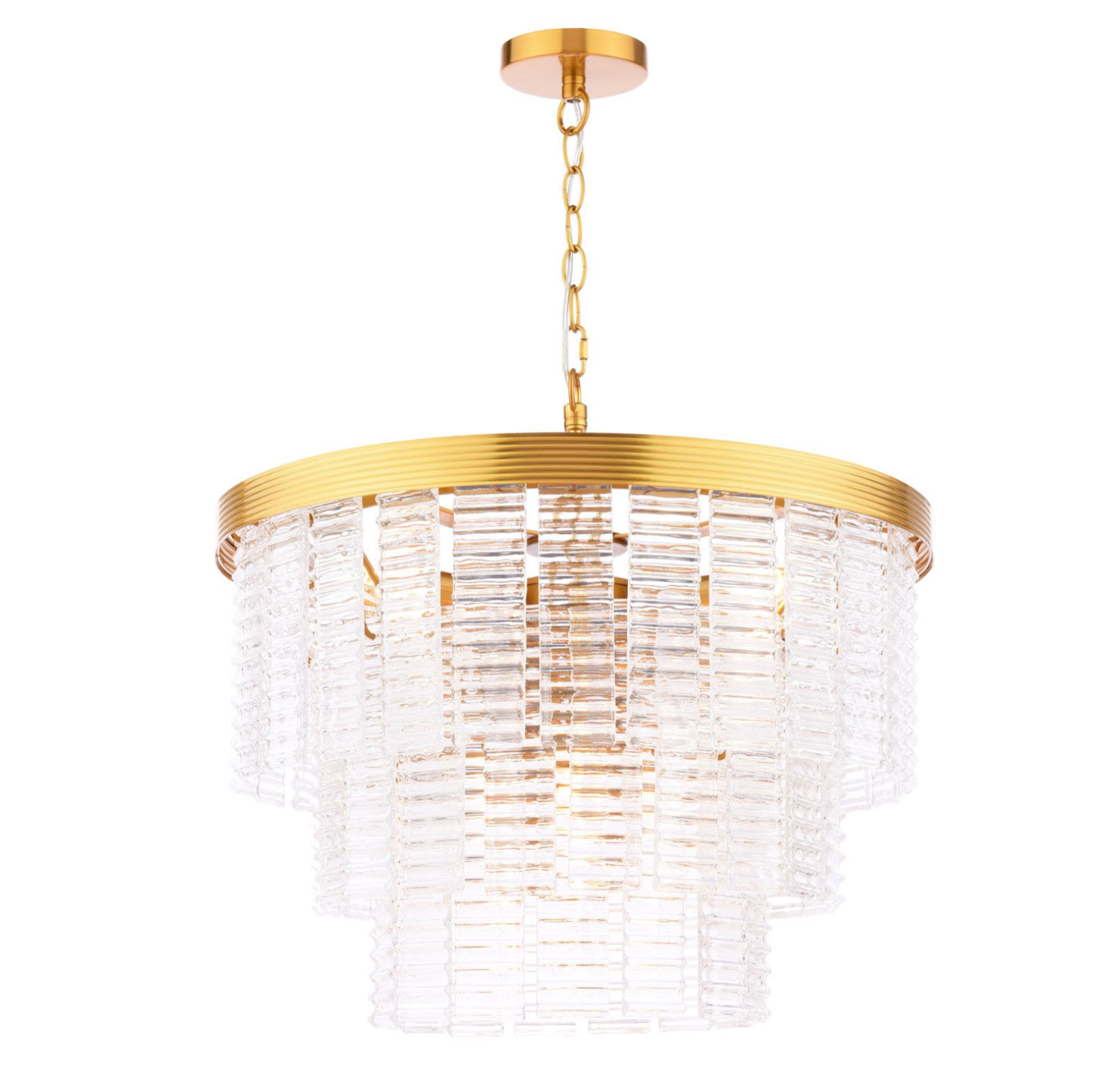 Moesha 6 Light Pendant- Natural Brass and Ribbed Glass