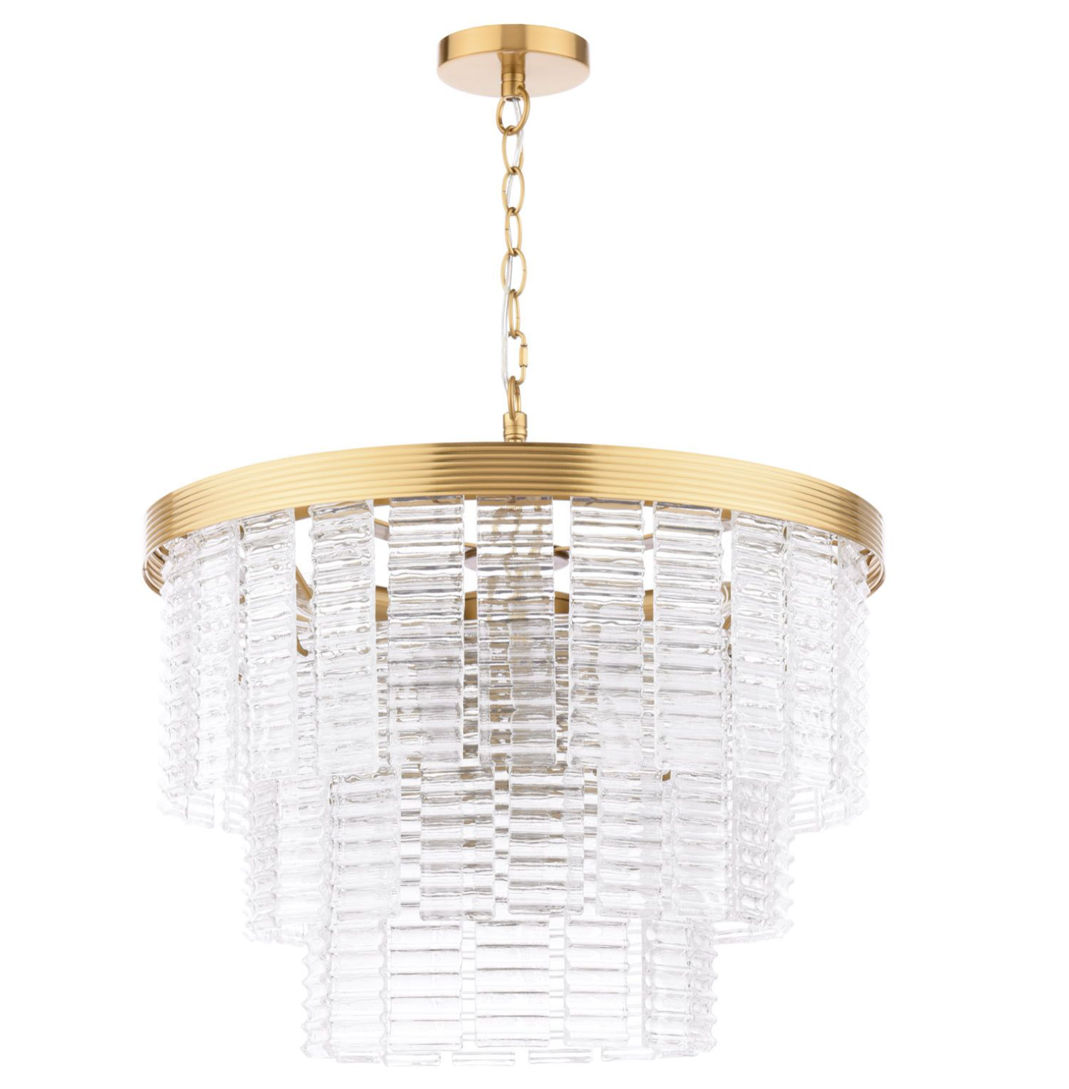 Moesha 6 Light Pendant- Natural Brass and Ribbed Glass