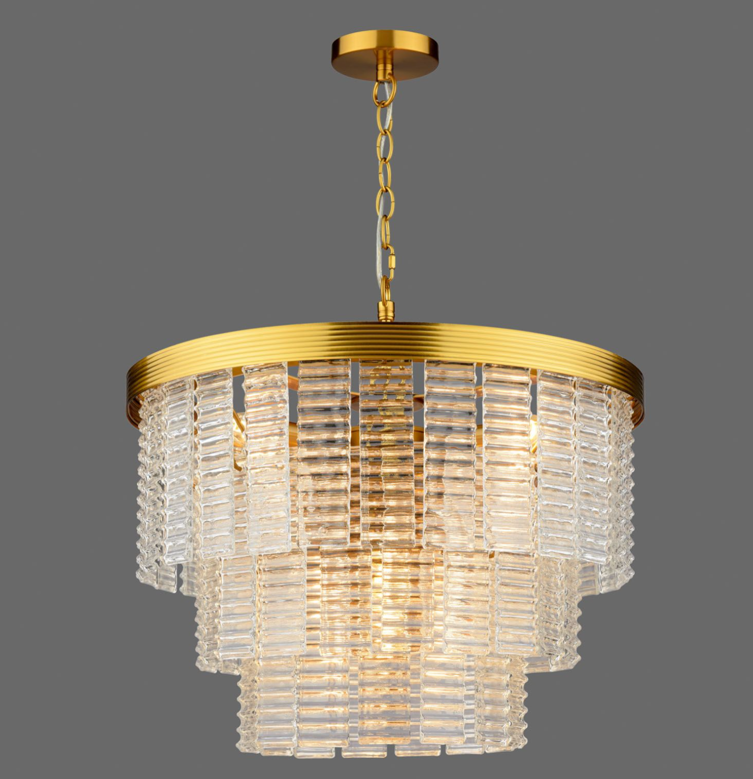Moesha 6 Light Pendant- Natural Brass and Ribbed Glass