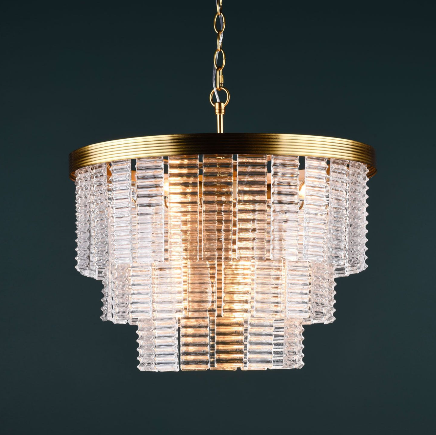 Moesha 6 Light Pendant- Natural Brass and Ribbed Glass