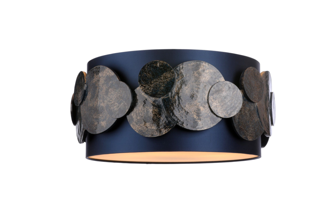 Planet 4 Light Flush Hand-brushed Black/Gold With Bespoke Shade