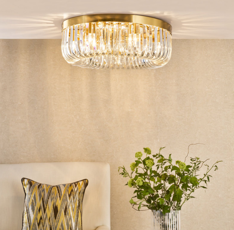 Sigourney 6Lt Flush Ceiling Light- Polished Nickel & Satin Gold Finishes