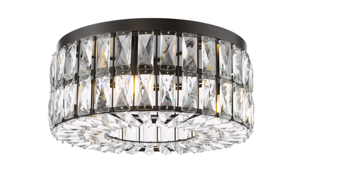 Relena 4 Light Flush Matt Black and Crystal