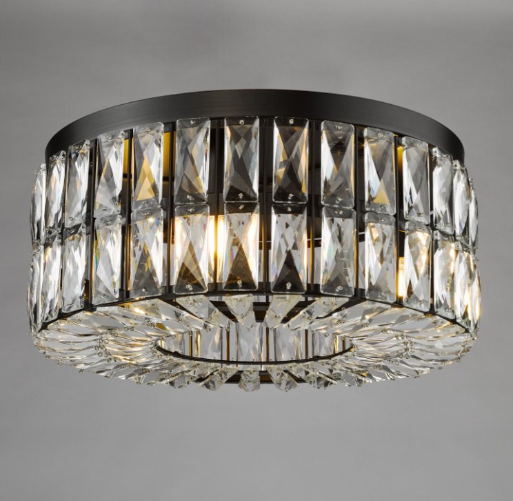 Relena 4 Light Flush Matt Black and Crystal