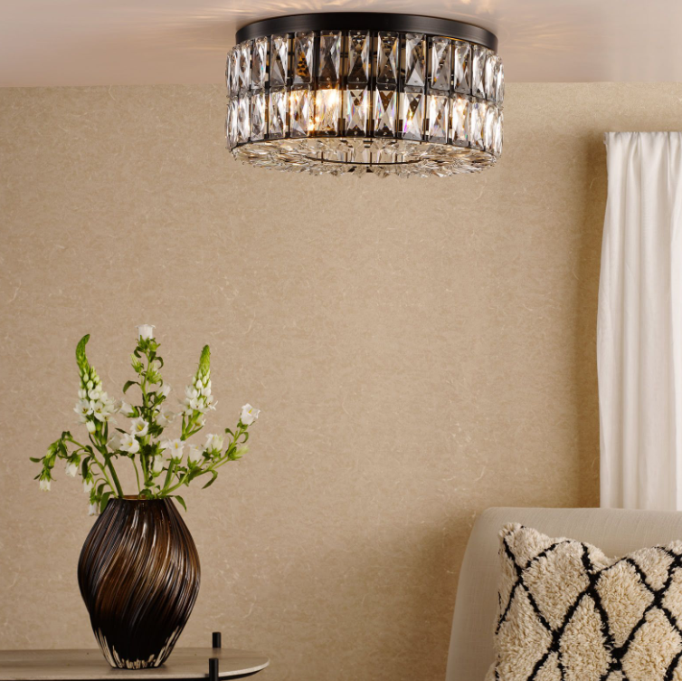 Relena 4 Light Flush Matt Black and Crystal