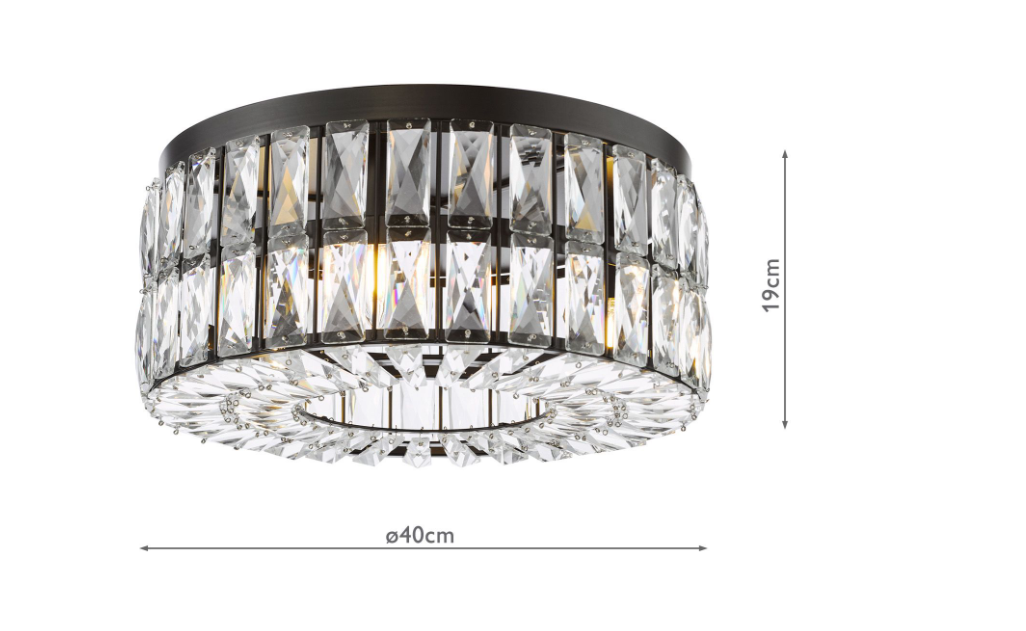Relena 4 Light Flush Matt Black and Crystal