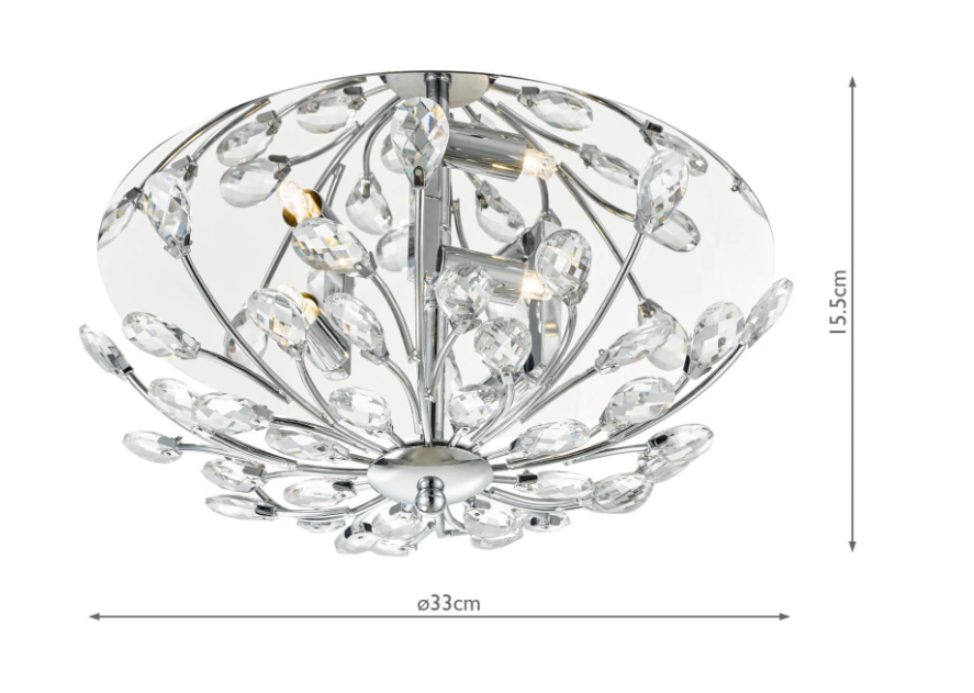 Zafir 3 Light Flush Polished Chrome and Crystal
