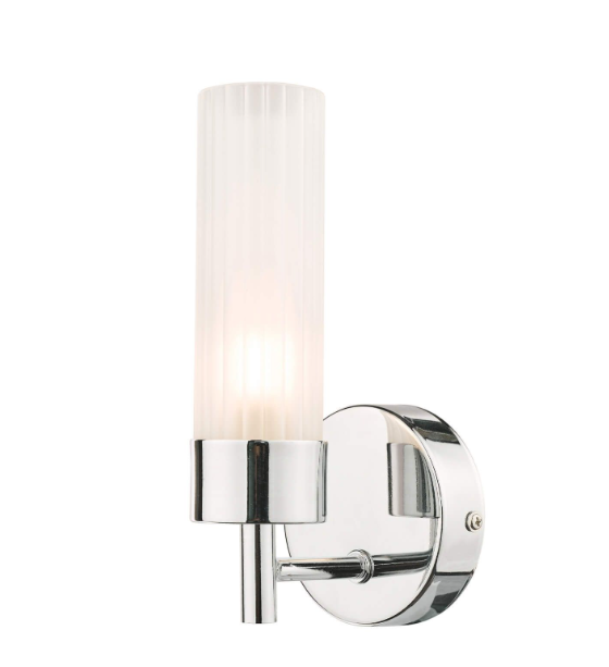 Howard Bathroom Wall Light- Polished Chrome and White Ribbed Glass