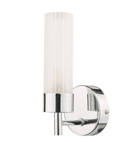 Howard Bathroom Wall Light- Polished Chrome and White Ribbed Glass