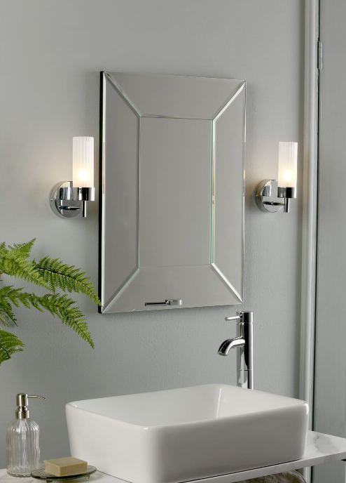 Howard Bathroom Wall Light- Polished Chrome and White Ribbed Glass