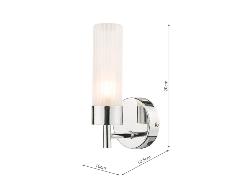 Howard Bathroom Wall Light- Polished Chrome and White Ribbed Glass