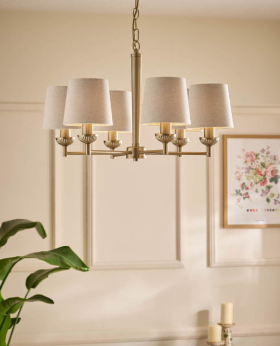 Sullivan 6 Light Chandelier- Matt Champagne With Taupe Shade