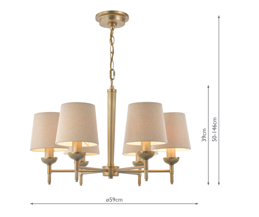 Sullivan 6 Light Chandelier- Matt Champagne With Taupe Shade