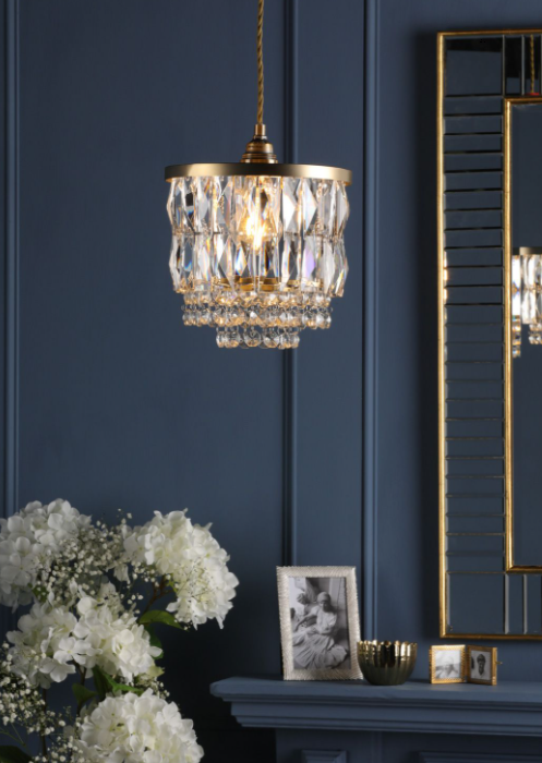 Rhosill Easy Fit Pendant- Crystal and Matt Antique Brass