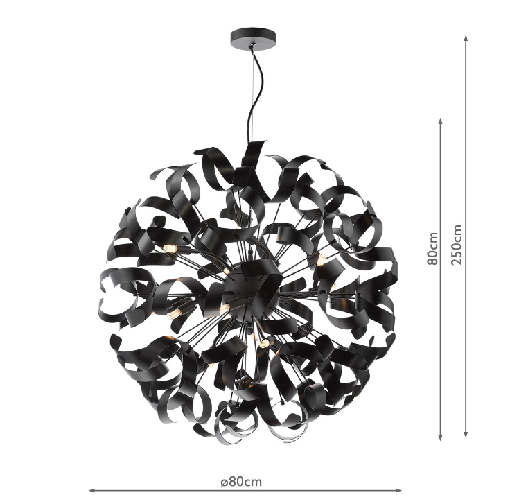 Swash 12 Light Pendant- Matt Black and Satin Black