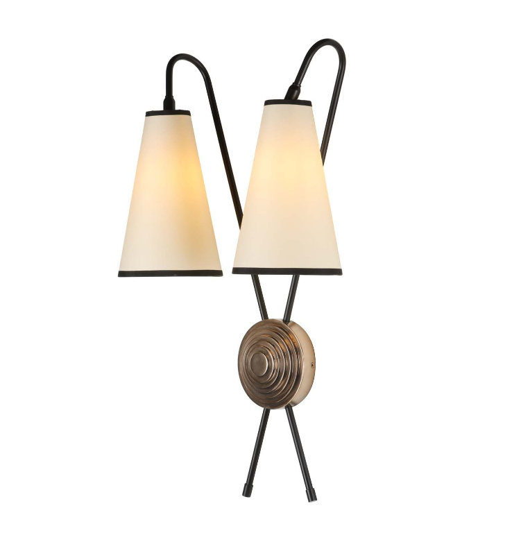 Battersea Double Wall Light- Black and Bronze With Shades