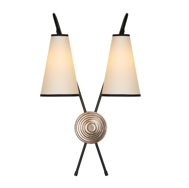 Battersea Double Wall Light- Black and Bronze With Shades