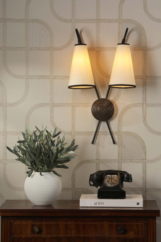 Battersea Double Wall Light- Black and Bronze With Shades