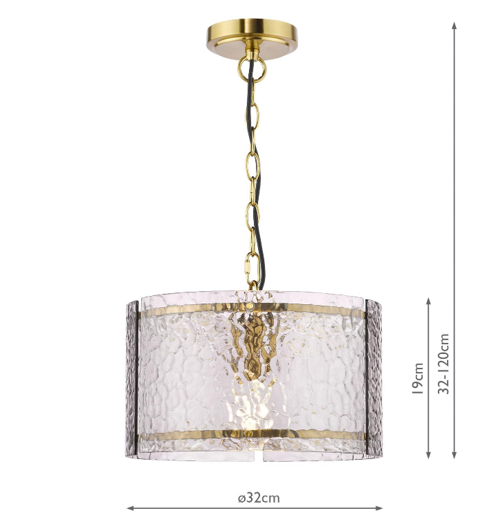 Yeva Pendant-  Natural Brass and Smoked Glass