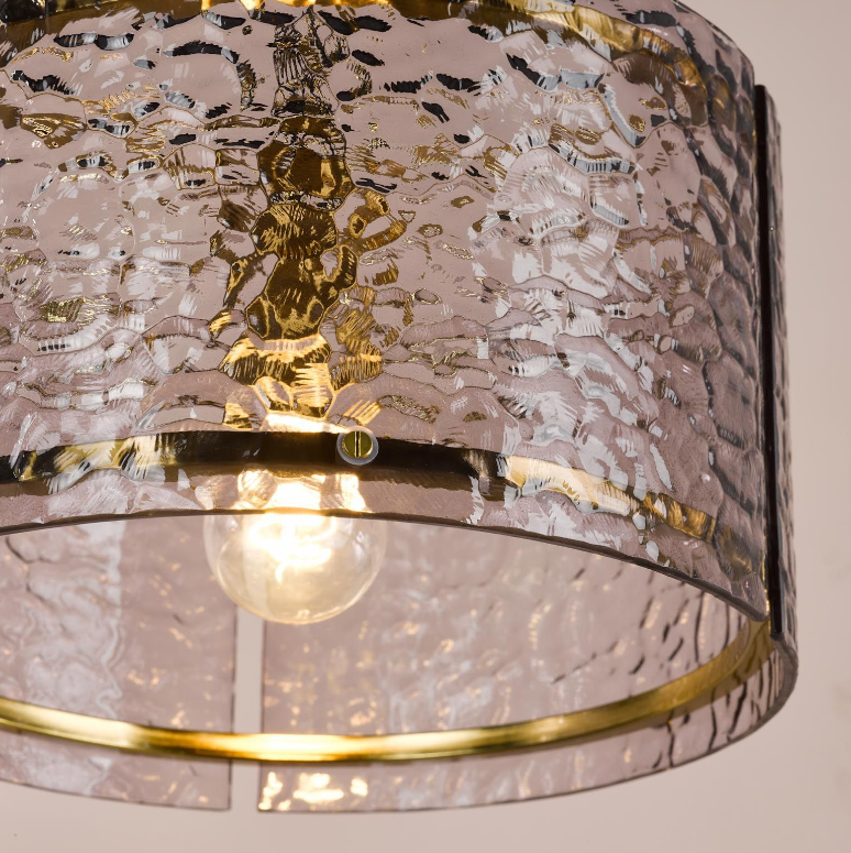 Yeva Pendant-  Natural Brass and Smoked Glass