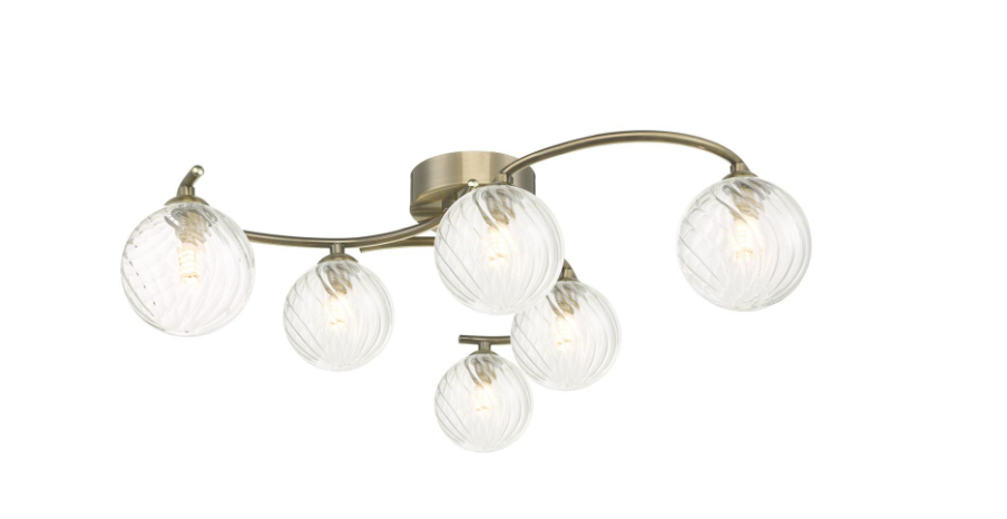 Nakita 6Lt Semi Flush Light-  Antique Brass & Polished Chrome