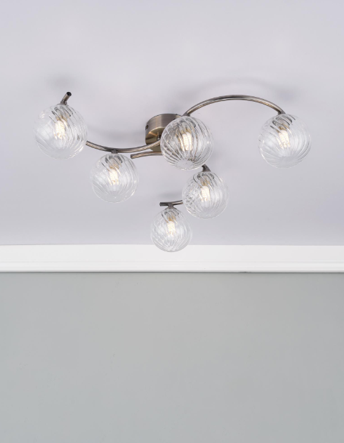Nakita 6Lt Semi Flush Light-  Antique Brass & Polished Chrome