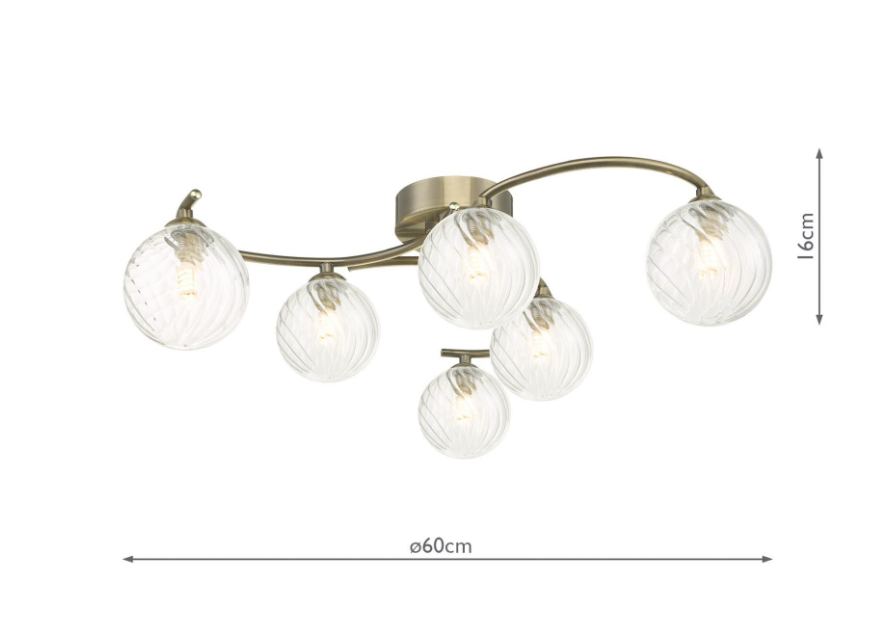 Nakita 6Lt Semi Flush Light-  Antique Brass & Polished Chrome