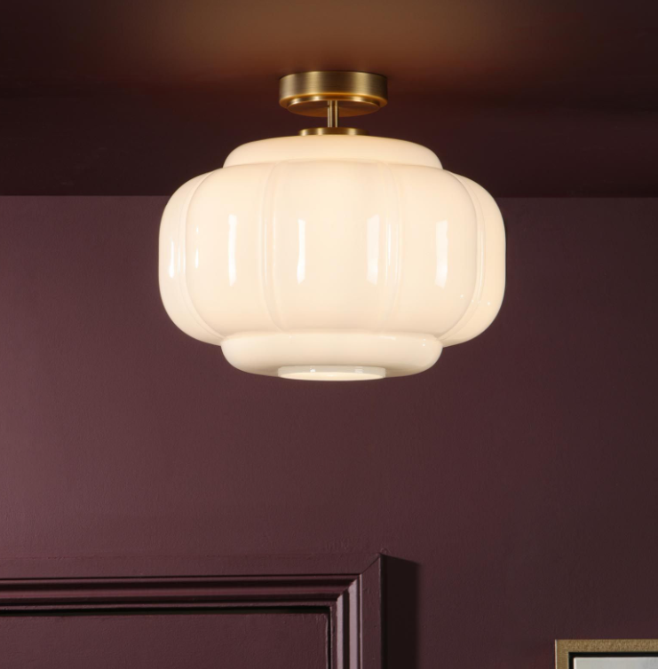 Sumitra Flush Light- Antique Bronze and Opal Glass