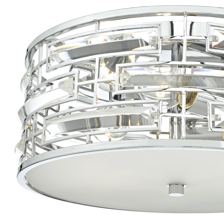 Seville 3Lt Flush Light-  Polished Chrome and Crystal