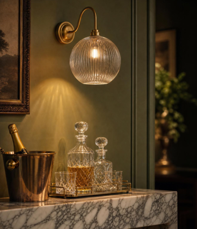 Caliro Wall Light- Antique Bronze with Glass Globe Shade