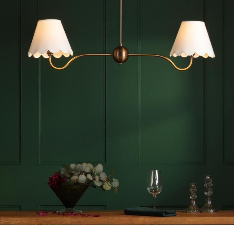 Caliro 2 Lt Bar Pendant- Antique Bronze with Ivory/ Red shades