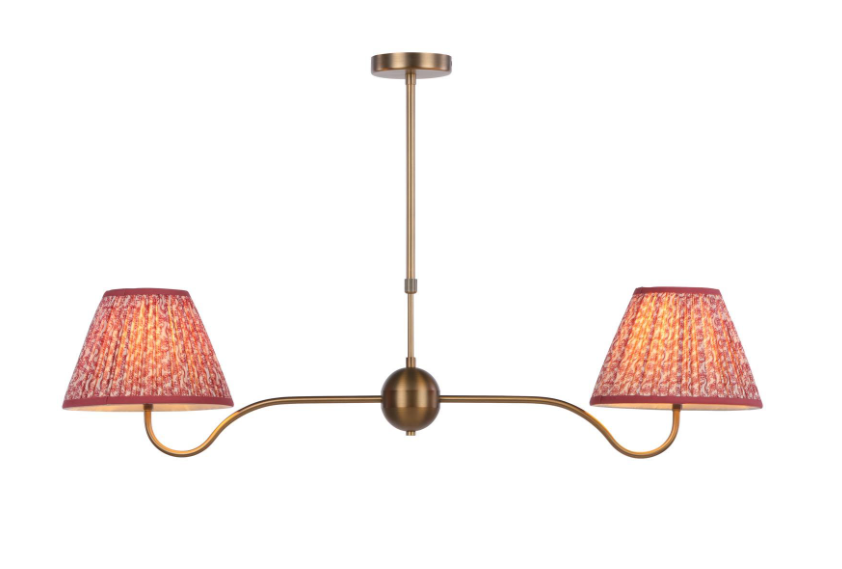 Caliro 2 Lt Bar Pendant- Antique Bronze with Ivory/ Red shades