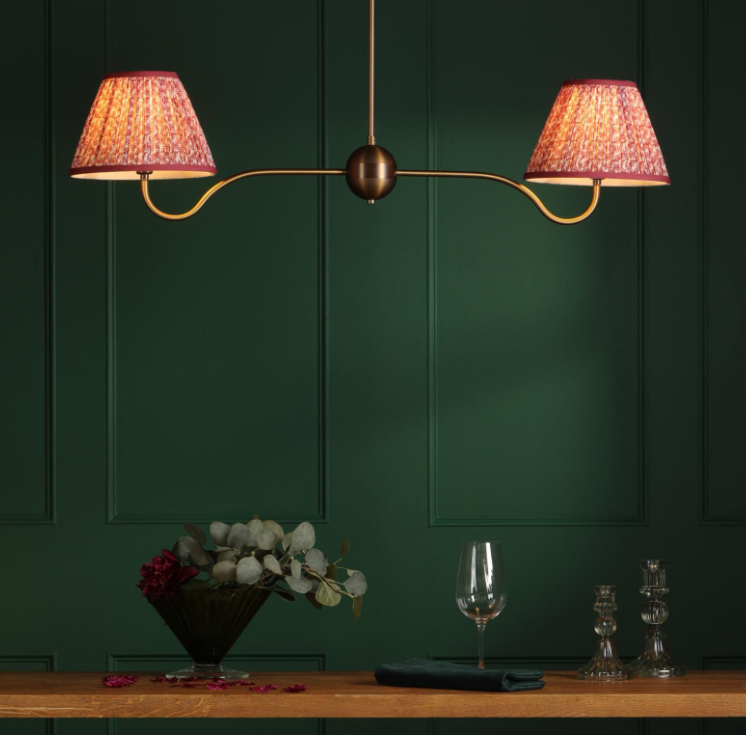 Caliro 2 Lt Bar Pendant- Antique Bronze with Ivory/ Red shades