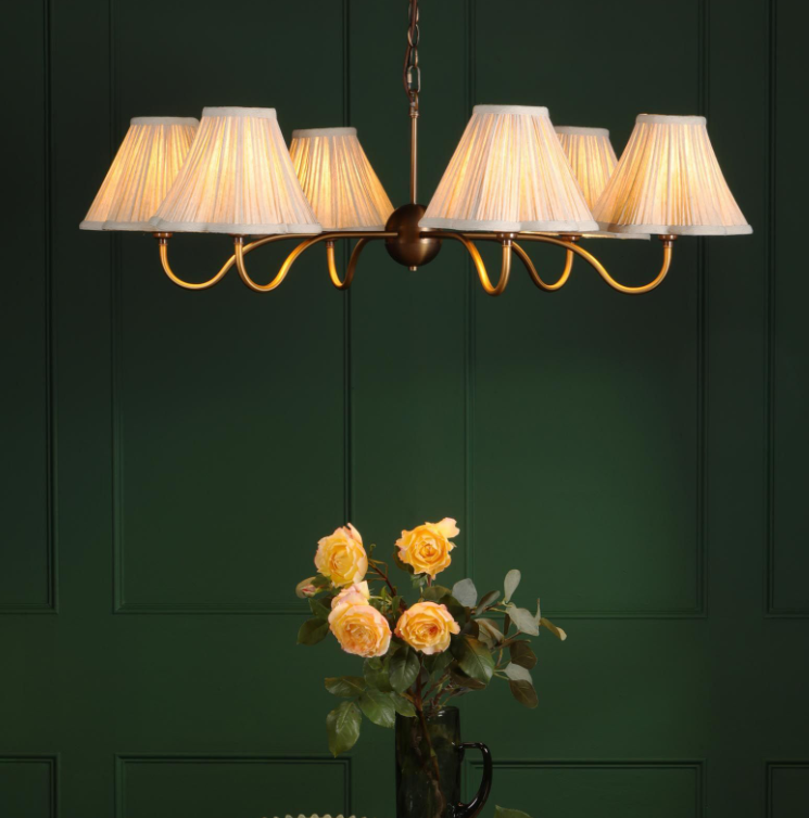 Caliro 6Lt Chandelier - Antique Bronze with Taupe and Red Shades