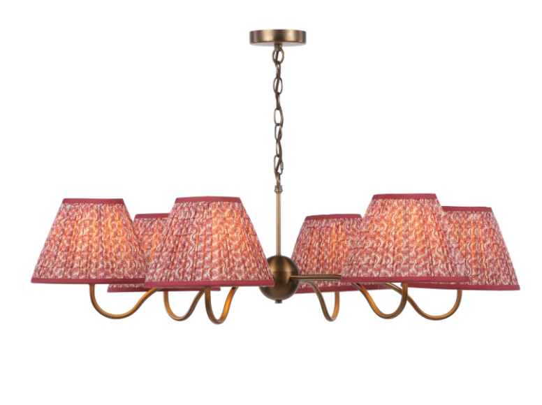 Caliro 6Lt Chandelier - Antique Bronze with Taupe and Red Shades